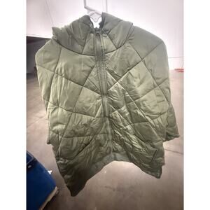 Men’s Full Zip Hooded Quilted Puffer Jacket Long Sleeve Green Size L